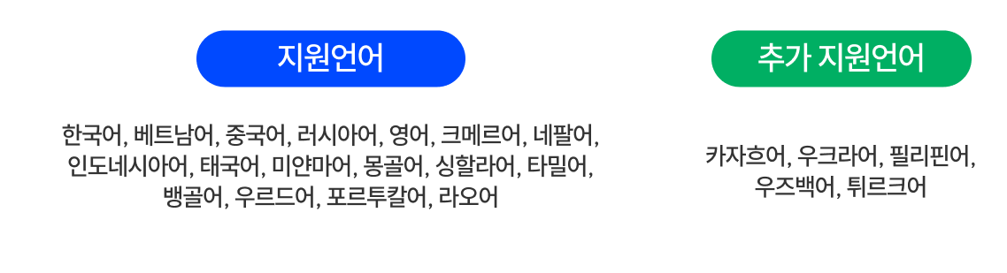 지원언어 및 추가 지원언어